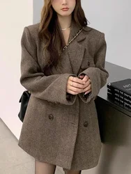 Elegant Reversible Cashmere Coat Women's Autumn Winter Short 2024 New Loose Jackets Korean Chic Woolen Blazer Clothes Streetwear