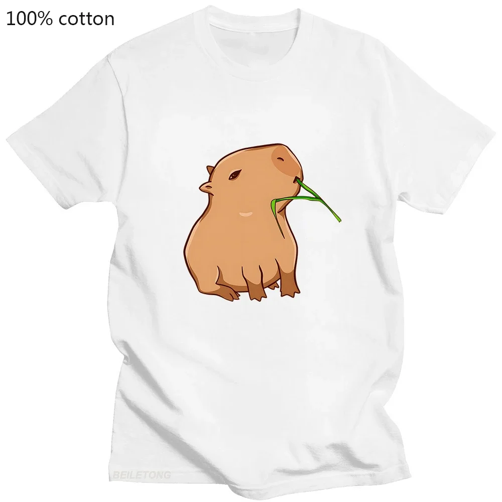 Capybara T-shirt Rodent Graphic Tees Women 100% Cotton Cartoon Tshirt Animal Popular Characters Printing High Street Kawaii/Cute