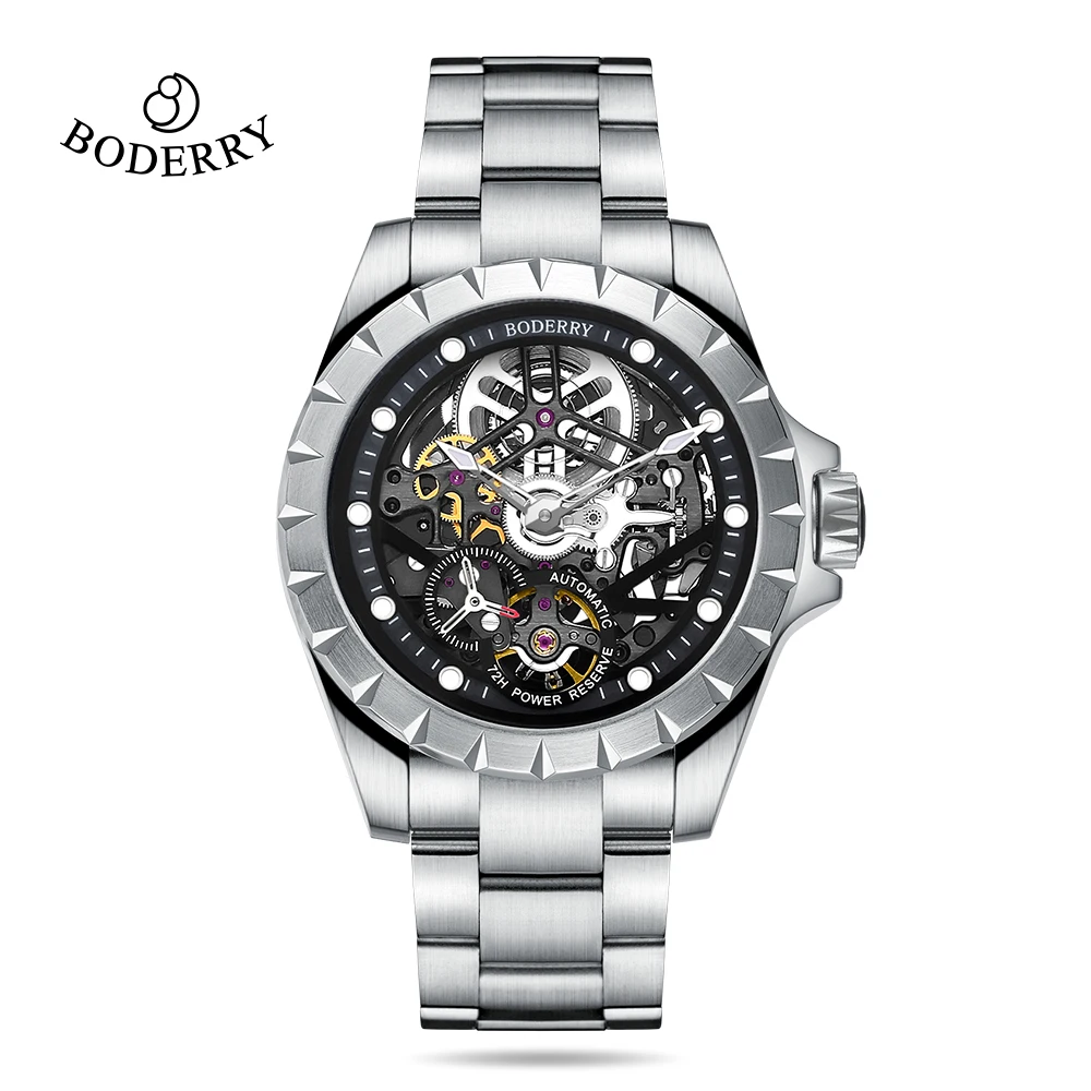 Boderry Windmill Men\'s Skeleton Stylish Watches Automatic Mechanical Fashion Sports Watch for Men Waterproof Wristwatches