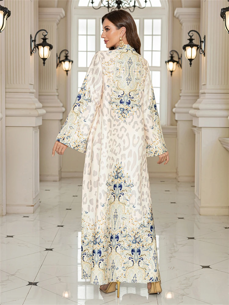 

Muslim Long Robe Leopard Print Beaded Hot Diamond Arabian Dress For Women