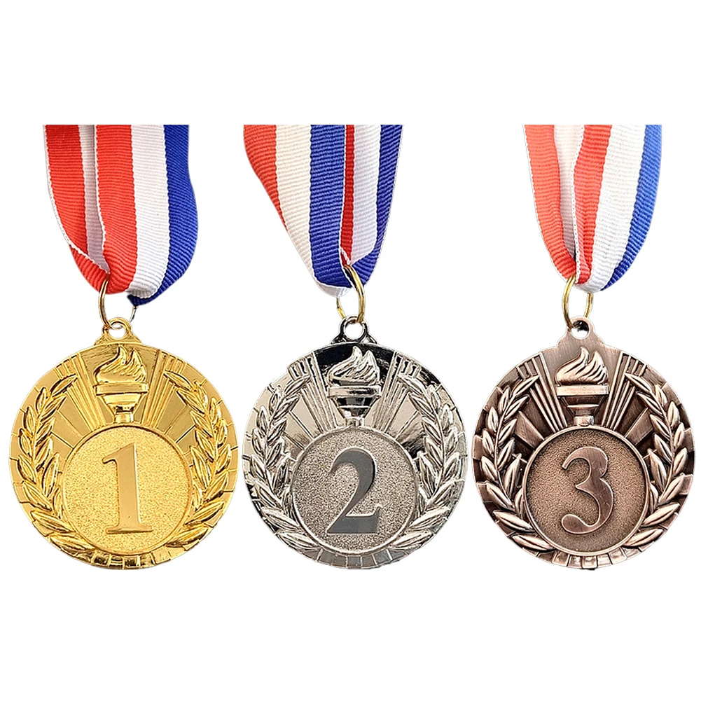 Médaille d'or/argent/Bronze de 5cm, récompenses pour étudiants avec ruban de cou, médailles gagnantes en métal, médailles de compétition pour jeux de sport