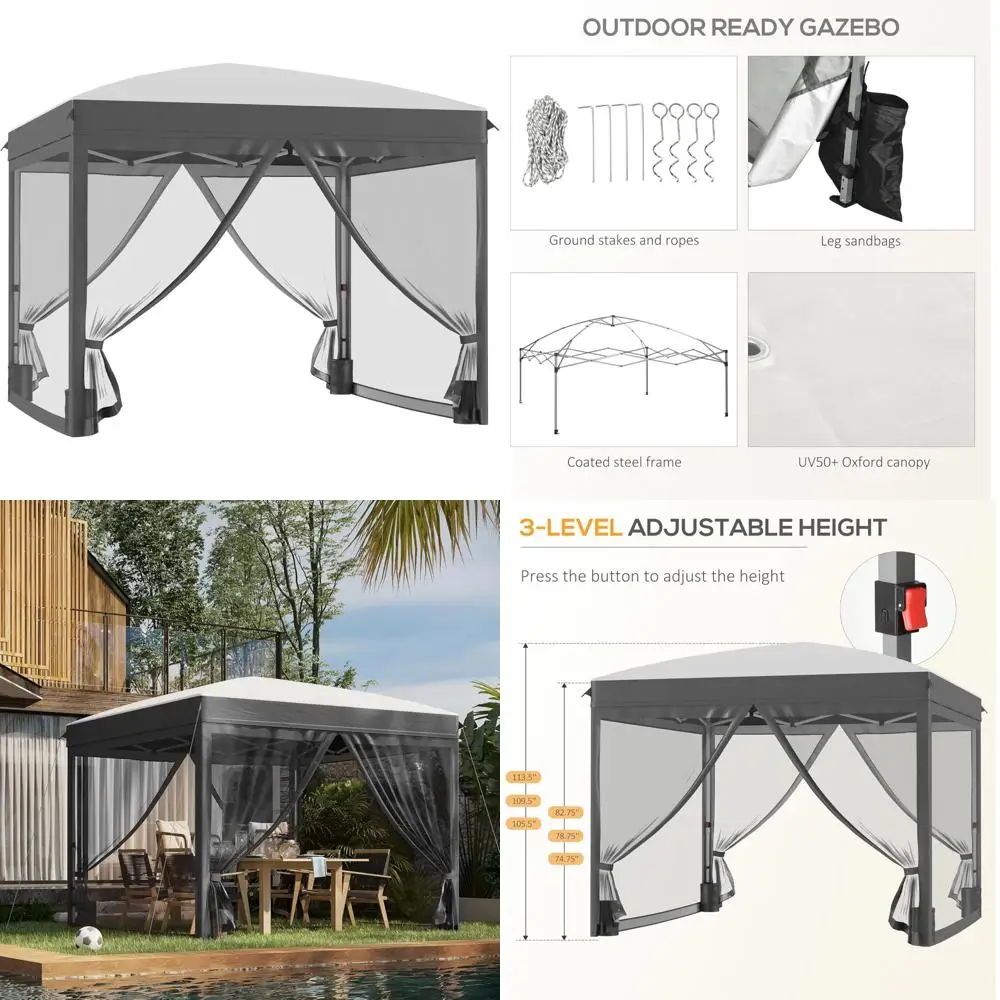 

Instant 10x10 Pop Up Canopy Tent with Adjustable Height, Sun Shelter for Parties, Wheeled Carry Bag Included, Enhanced with Nett