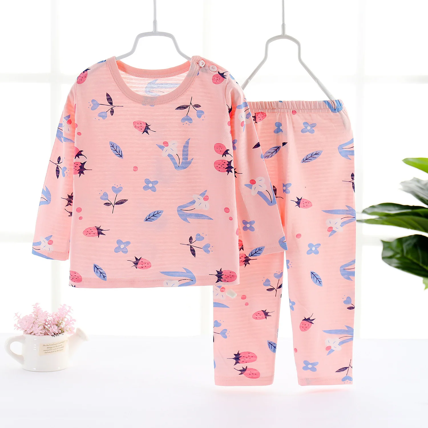 2023 New Summer Children Home Clothes Set Breathable Cotton Long-sleeved Clothes Boys Girls Baby Thin Section Clothing