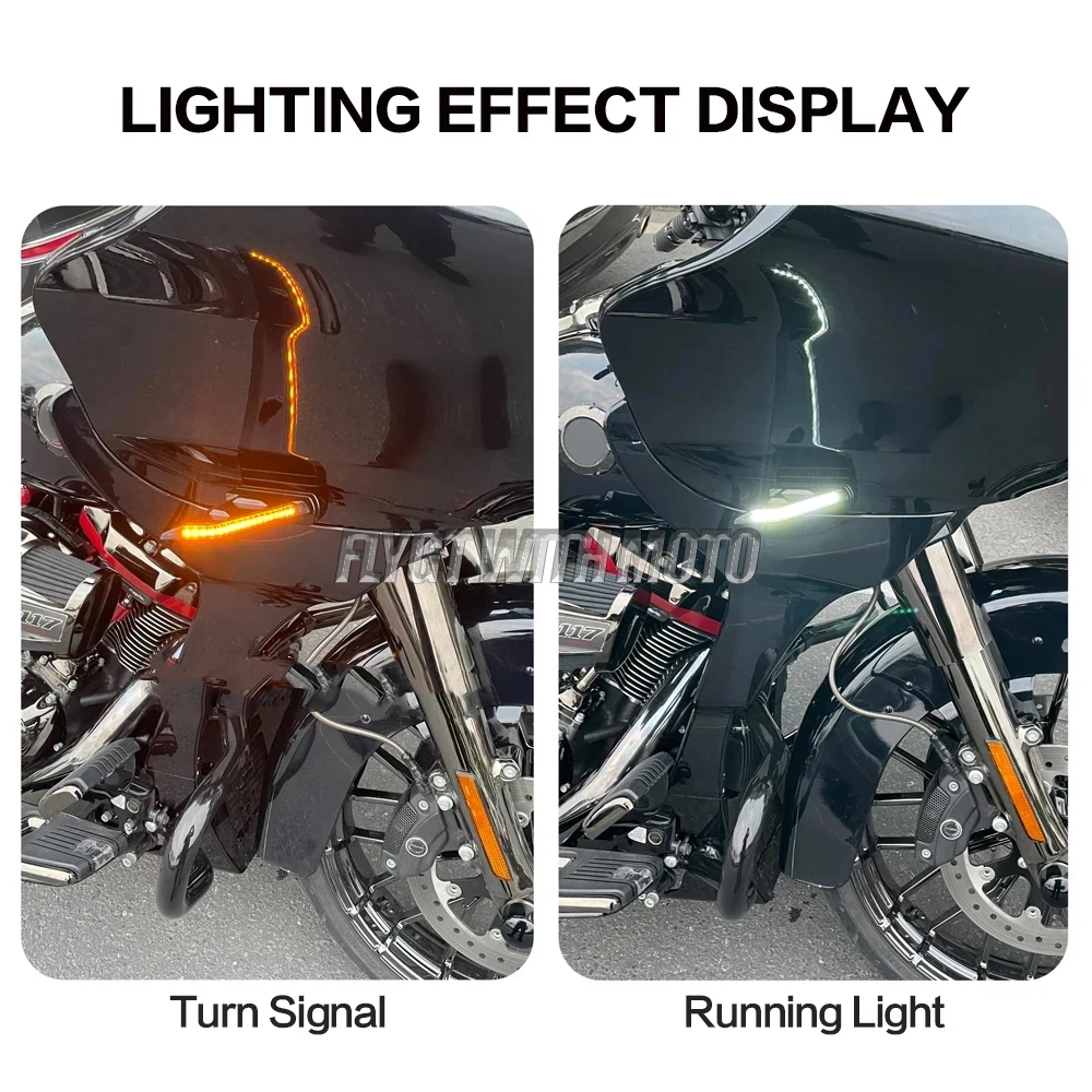 New For Road Glide FLTRX FLTRK FLTRU 2015-2023 Motorcycle Side LED Turn Signal Flowing Lights Double flashing Lamps Black