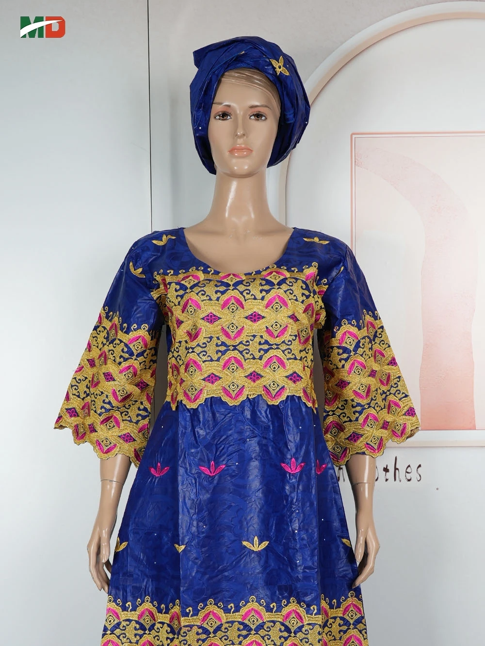 فستان MD الأفريقي للنساء فستان تركيا التقليدي المطرز لحفلات الزفاف والكنيسة وغطاء الرأس مقاس كبير ملابس أفريقيا #5