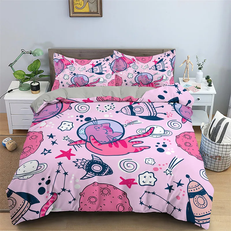 Cute Cat Duvet Cover Luxury Cartoon Animals Bedding Set Twin For Child Teen Bedroom Decor Microfiber Quilt Cover With Pillowcase