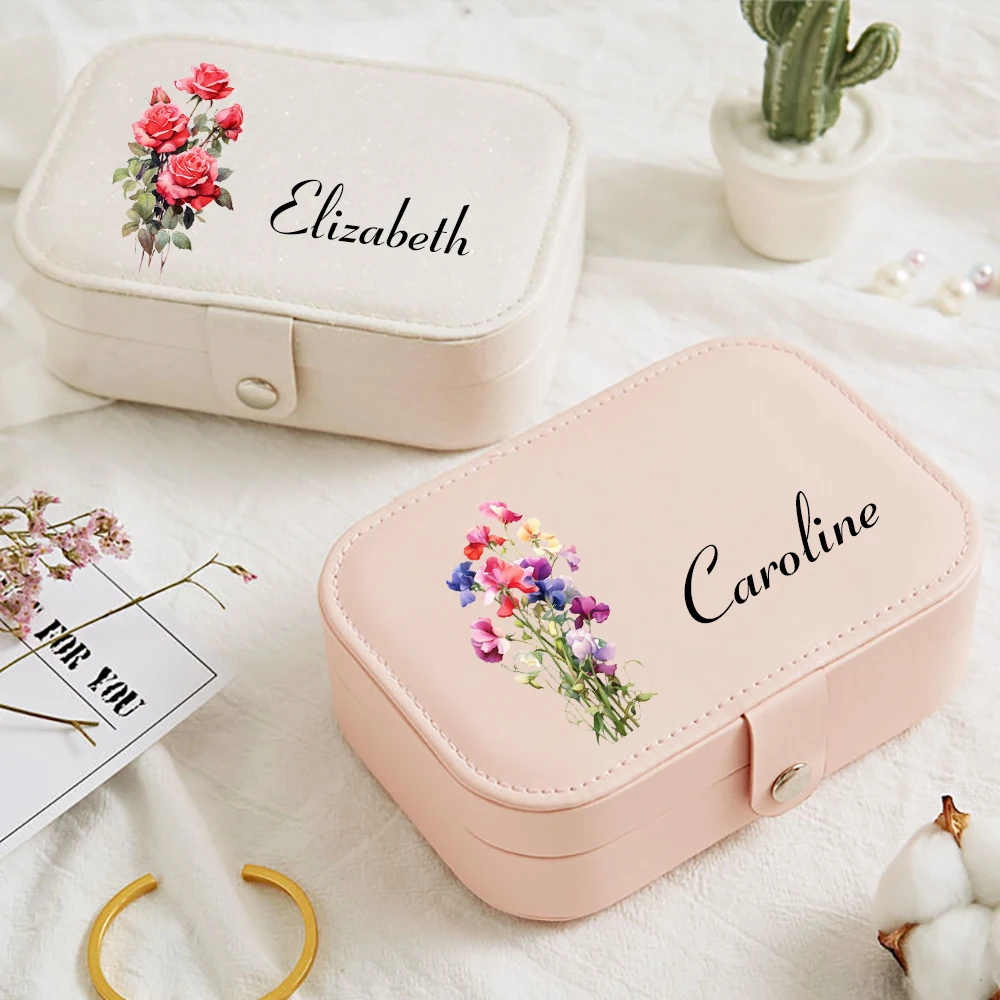 Jewelry Box with Birth Flower Personalized Jewelry Box for Mom Birthday Gift for Her Bridesmaid Gift Travel Jewelry Organizer