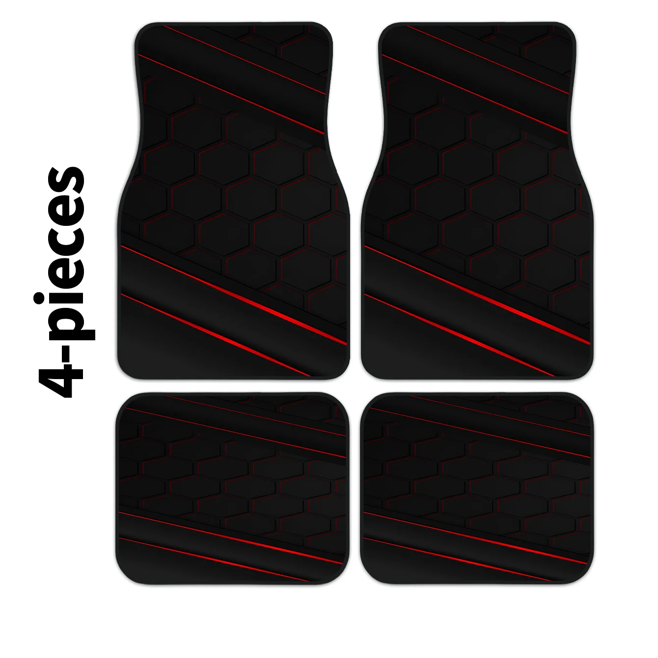 4pcs Hexagonal Pattern With Red Lines High-End Car Interior Accessories Floor Mats | Easy To Clean, Suitable For All Seasons, St