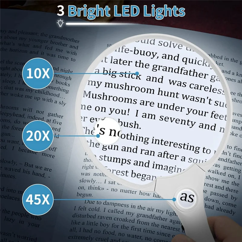 

30X 60X Jewelers Loupe Bundle With 10X 20X 45X Large Magnifying Glass With Light For Seniors Reading, Inspection Coin