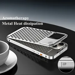 Metal Heat Dissipation Phone Case For iPhone 14 15 13 12 16 Pro Max Aromatherapy Aluminium Alloy Anti Fall Spring Bumper Cases