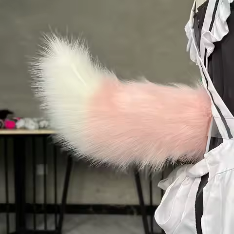 Handmade Pink Furry Cat Fox Tail for Comic-Con Kawaii Lolita Anime Conventions Party Props Kids Fursuit Tail Cosplay Accessories