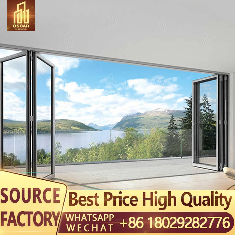 Heavy Duty Coastal Glass Commercial Exterior Doors Aluminium Folding Glass Door Thermal Breaking Glass Aluminum Bifold Doors