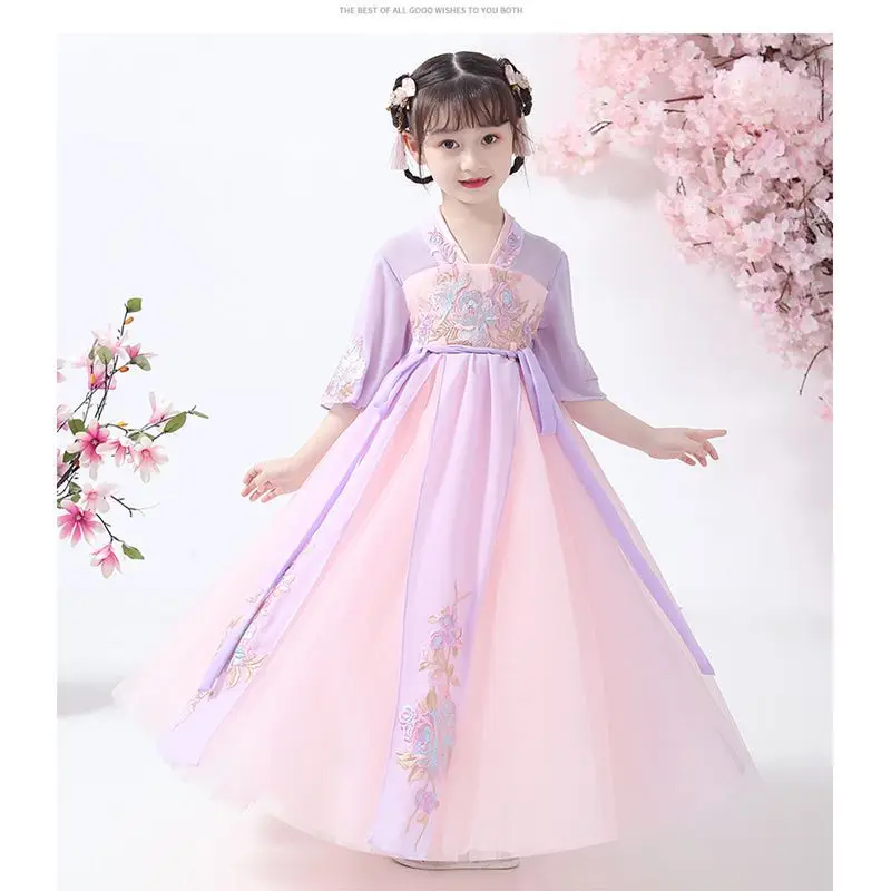 Ancient costume super fairy spring style little girl dress Tang costume Chinese style