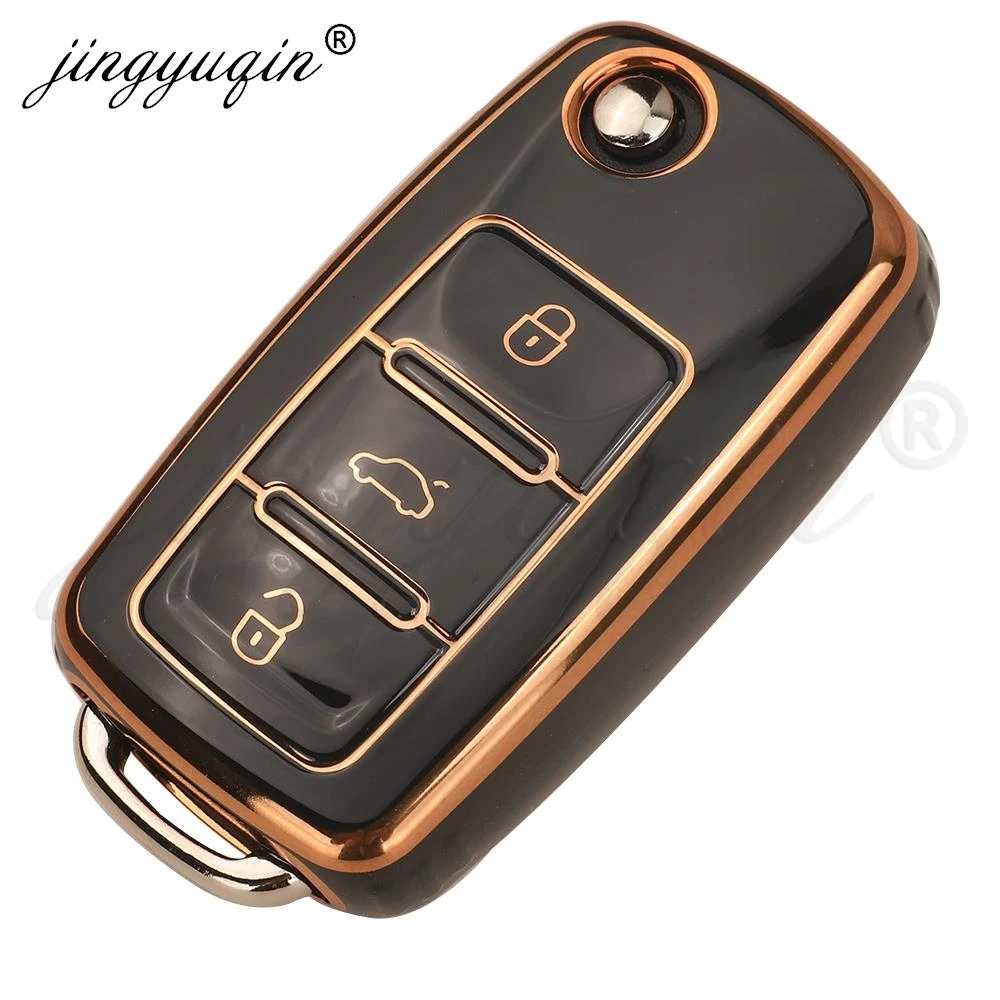 jingyuqin TPU Car Flip Key Case Cover For Volkswagen VW Polo Golf Passat Tiguan Beetle Caddy Eos Skoda Octavia Seat Leon Altea