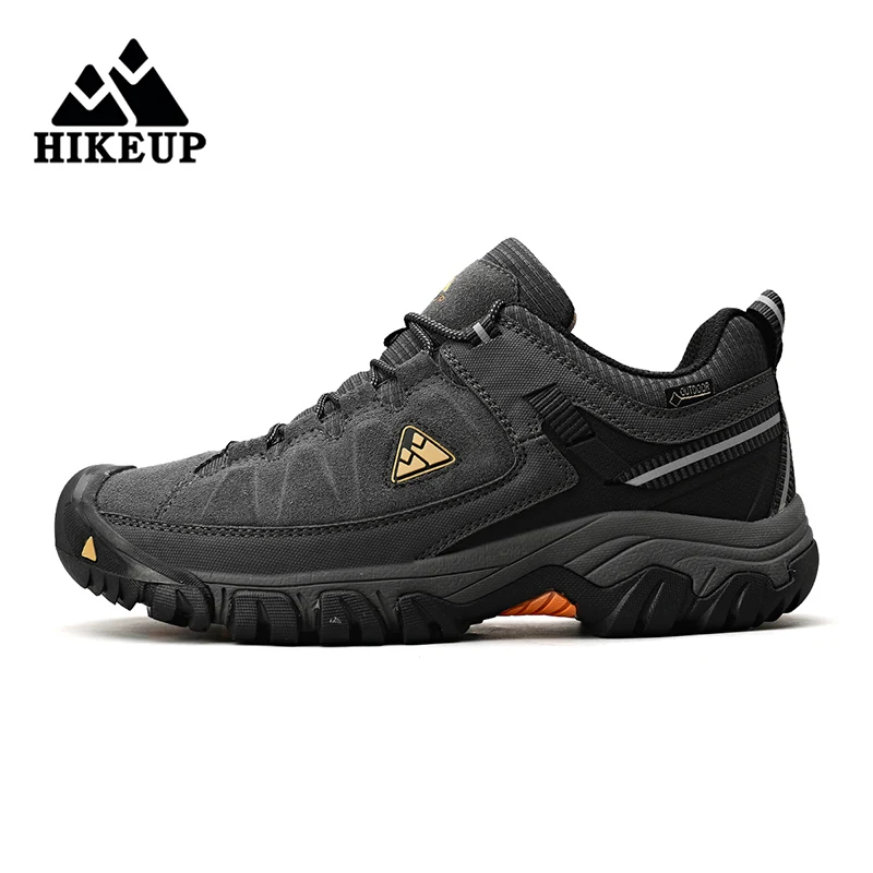 HIKEUP New Men Hiking Shoes High Quality Durable Leather Climbing Shoes Outdoor Walking Sneakers Rubber Sole Factory Outlet