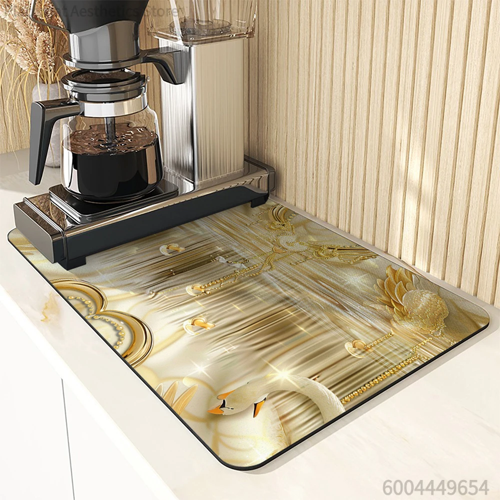 Large Kitchen Absorbent Mat European Pattern Antiskid Draining Coffee Dish Drying Mat Quick  Bathroom Drain Pad Tableware Mat