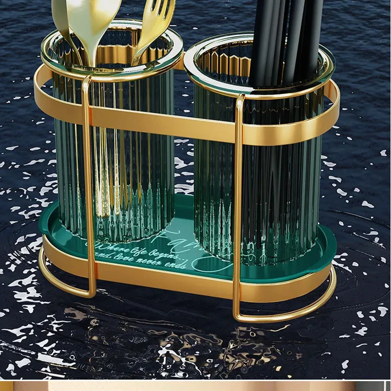 Luxury Chopstick Storage Holder Cutlery Drain Rack Kitchen Tableware Organizer Box for Spoon Forks - Elegant Dinnerware Stand