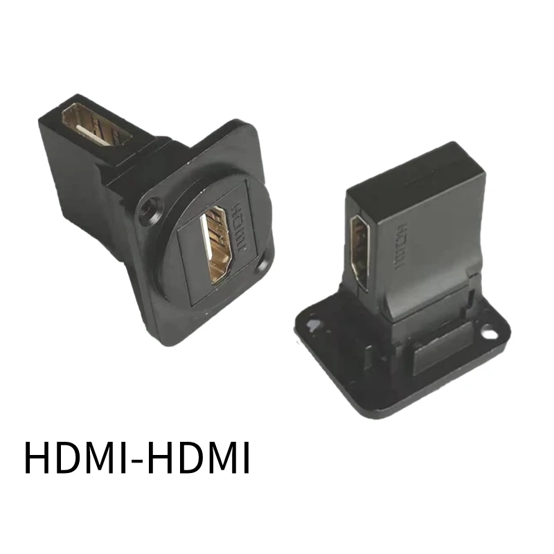 D-type HDMI elbow 90 degree straight butt joint, with screw fixed panel adapter connector, black, silver, module