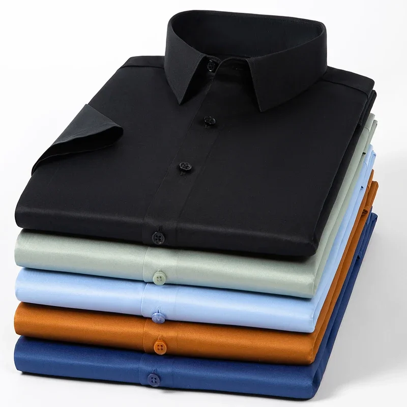Fashion summer thin solid color short sleeve shirts for man slim fit formal plain shirt soft anti-wrinkle office white clothes