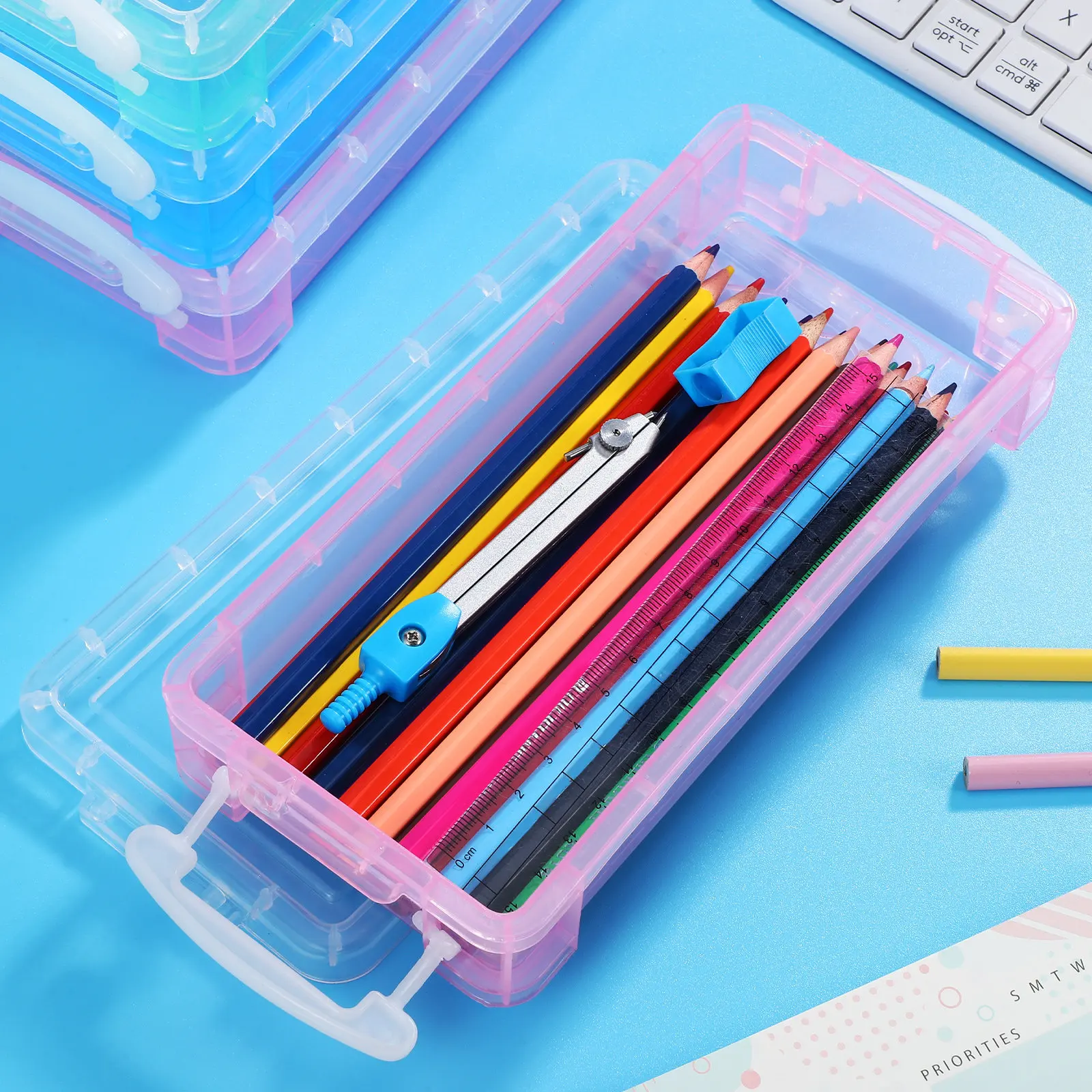 

6Pcs Pencil Box Clear Large Capacity Plastic Pen Storage Organizer for Markers Highlighters Art Supplies Waterproof Pencil