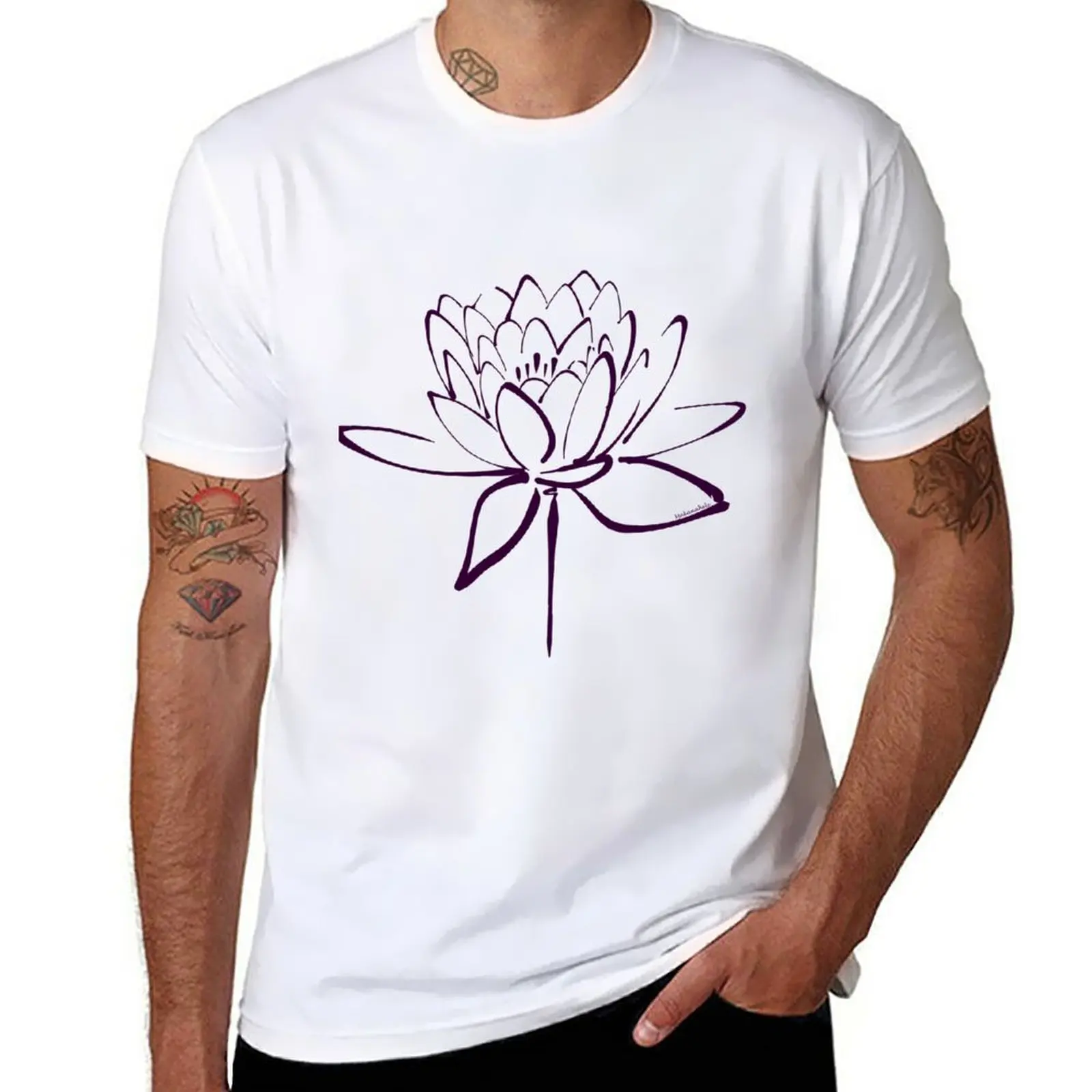 

New Lotus Flower Calligraphy (Plum) T-Shirt graphic t shirts animal print shirt for boys vintage clothes Men's cotton t-shirt