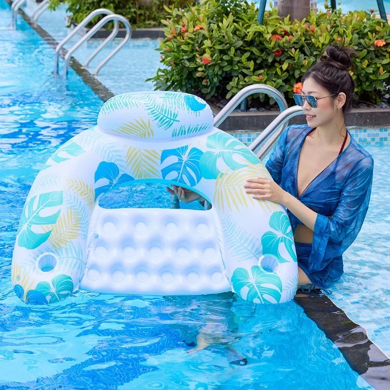 U 字型インフレータブルエアマットレスメッシュフローティングラウンジチェア屋外ウォータースポーツインフレータブルマットレスカップホルダー付き夏 ﻿