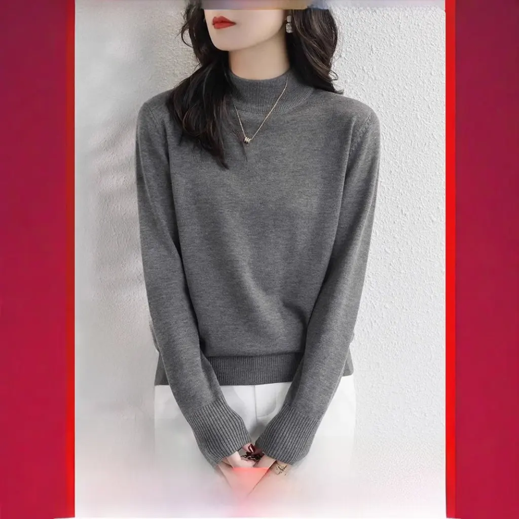 

Andi бархатная вязаная рубашка с длинными рукавами, свитер для женщин, свободный крой со средним воротником, осень-зима, топ больших размеров для пухлых девочек