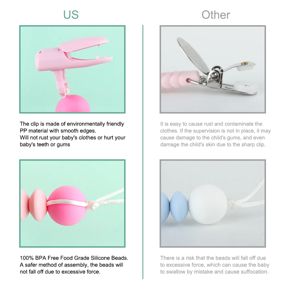 Baby Pacifier Chian Clips Mouse Shape Silicone Beads Anti-Lost Nipple Holder Baby Teething Dummy Holder Chew Gift Accessories