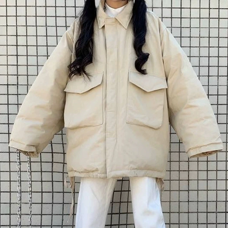 Doudoune noire pour femme, Parka ample, manteau à pain rembourré en coton, fermeture éclair Y2K, vêtements d'extérieur décontractés pour étudiantes, nouvelle collection 2025