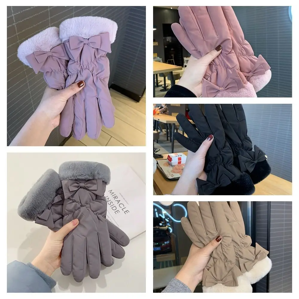 Halten Sie warme Bogen Frauen Handschuhe wasserdicht koreanischen Stil Winter warme Handschuhe Handy Touchscreen verdicken Fahrrad handschuhe im Freien