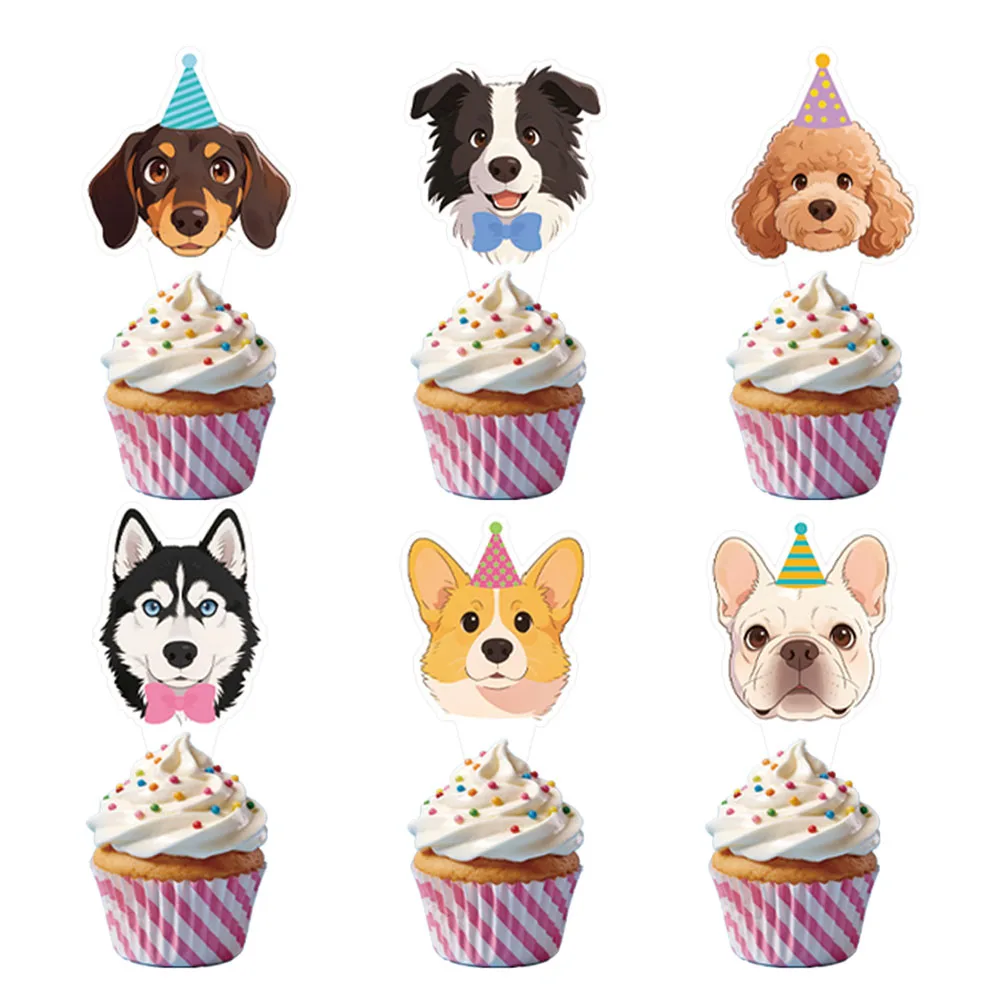 Niedliche Hunde-Geburtstags-Cupcake-Topper Welpen-Thema Kuchendekoration für Kindergeburtstag Babyparty Hunde-Themenparty-Zubehör – Detail 1