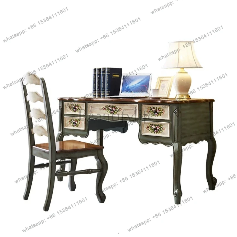 

American solid wood European retro calligraphy table living room study table integrated multi-function