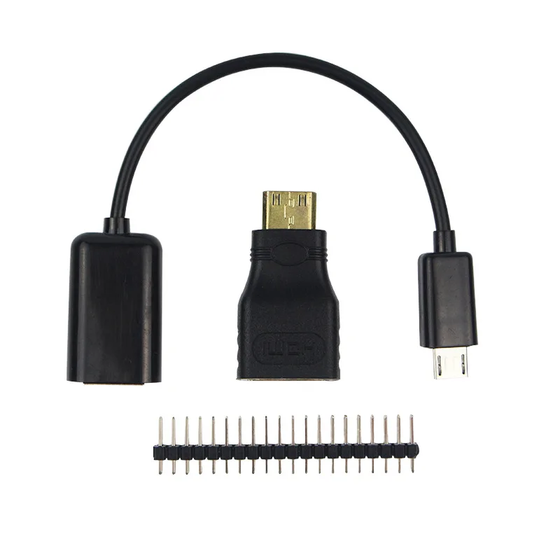 Kit de Accesorios 3 en 1 para Raspberry Pi Zero W: Cable MicroUSB, Conector Pin Header y Adaptador HDMI (Pedido Mínimo 2 Sets)