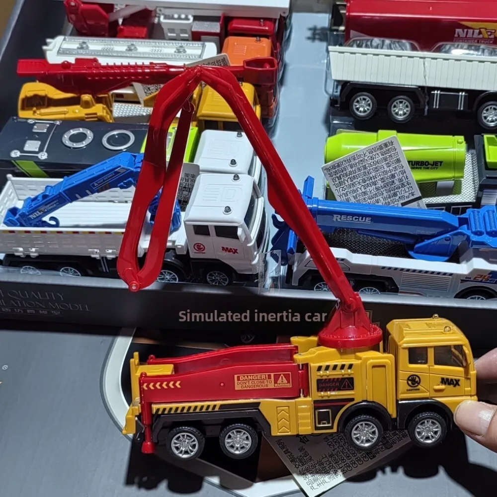 Juego de vehículos de ingeniería impulsado por inercia realista con camión misil militar de rescate contra incendios y excavadora de juguete de acción para niños