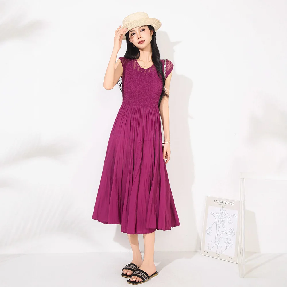 

Miyake Pleated Dress for Women 2025 Autumn New Style High-end Elegant V Neck Sleeveless Collar French Commuting Long Skirt