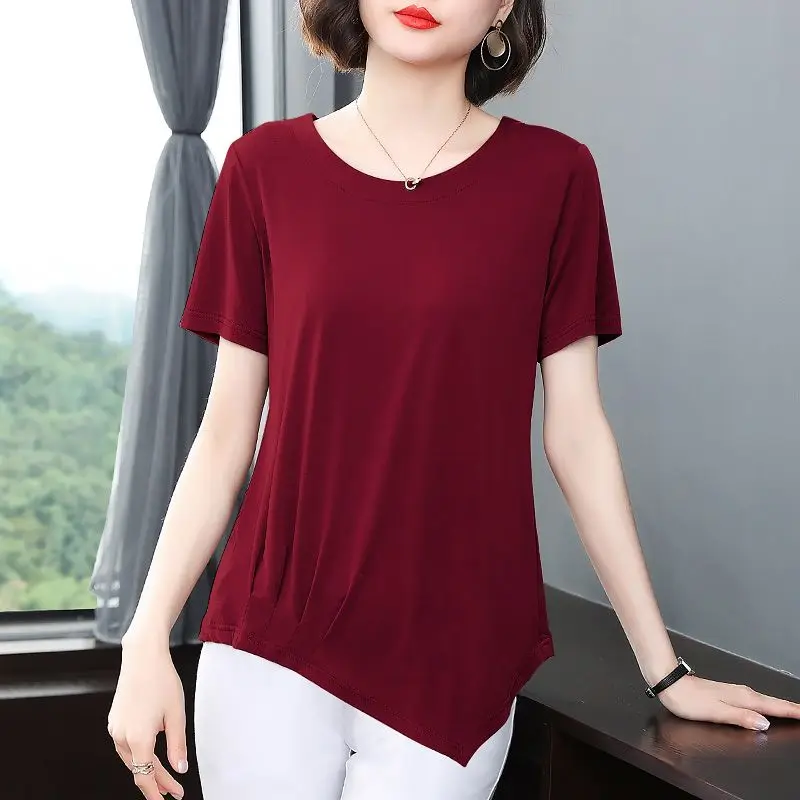 

Irregular Short Sleeve T Shirt Tops Summer New O-neck Solid Color All-match Casual Pullovers Vintage Harajuku Womne Clothing