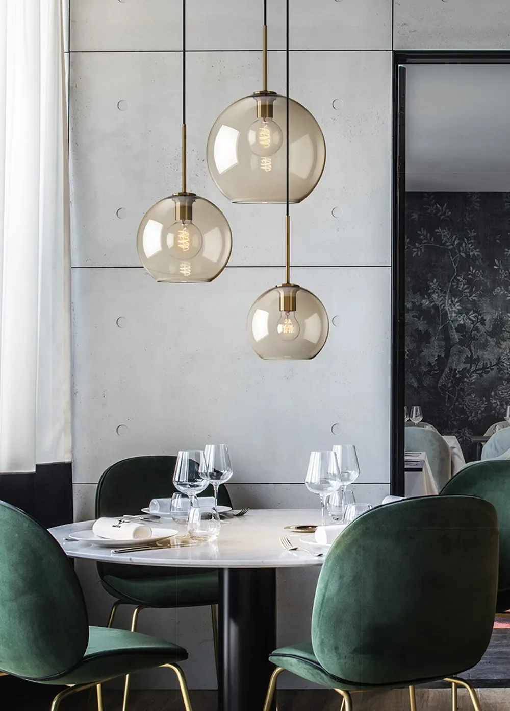 Nordic LED Glass Chandelier Single Multi Head Dining Room Pendant Light Living Room Bedroom Cafe Stairway Home Decoration Lustre