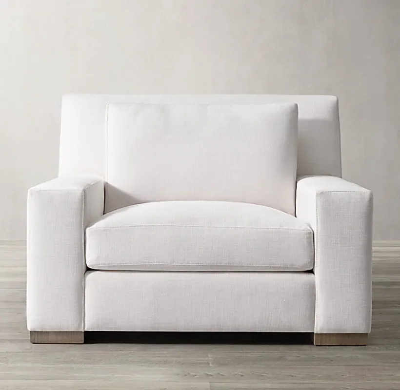 أريكة مزدوجة من قماش القطن والكتان الفاخر وخفيفة الوزن وحديثة وبسيطة من الخشب الصلب الفرنسي القديم للبالغين