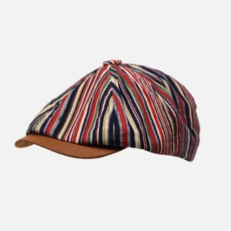 British Striped Painter Hat Retro Red Ombre Newsboy Cap Unisex Korean Style Octagonal Beret