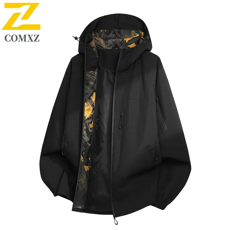 COMXZ الخريف في الهواء الطلق نمط الجبل وظيفية للجنسين العصرية فضفاضة تناسب هود سترة مقاوم للماء يندبروف المشي لمسافات طويلة معطف عالي الجودة