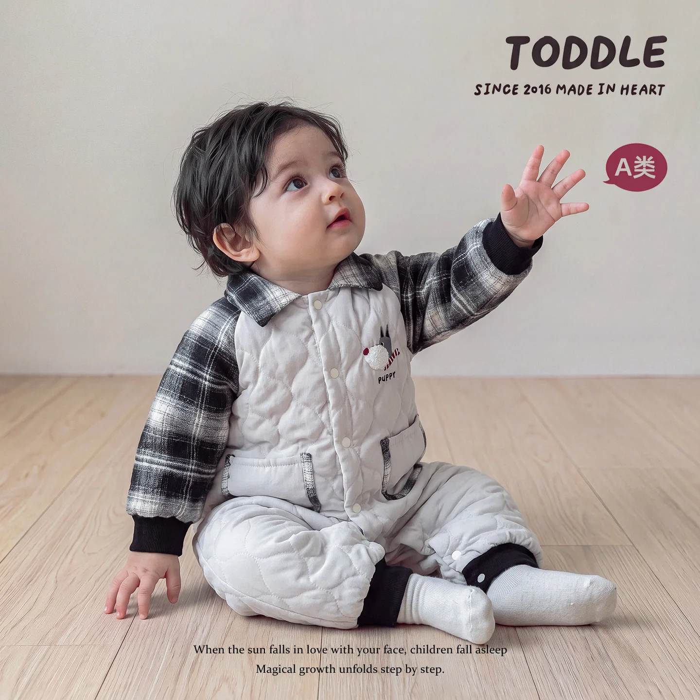 Baby Boys Plaid Romper 2026 Winter | Fleece-Lined Onesie with Big Pocket | Warm Padded Baby Clothes