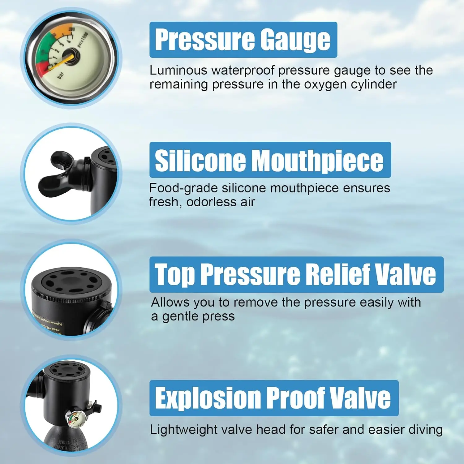Portable Underwater Breathing Device, 0.5L or 1L Diving Cylinder for 5-10/15-20 Minutes of Oxygen Supply, Compact Emergency Rescue Exploration Kit with Portable Oxygen Set