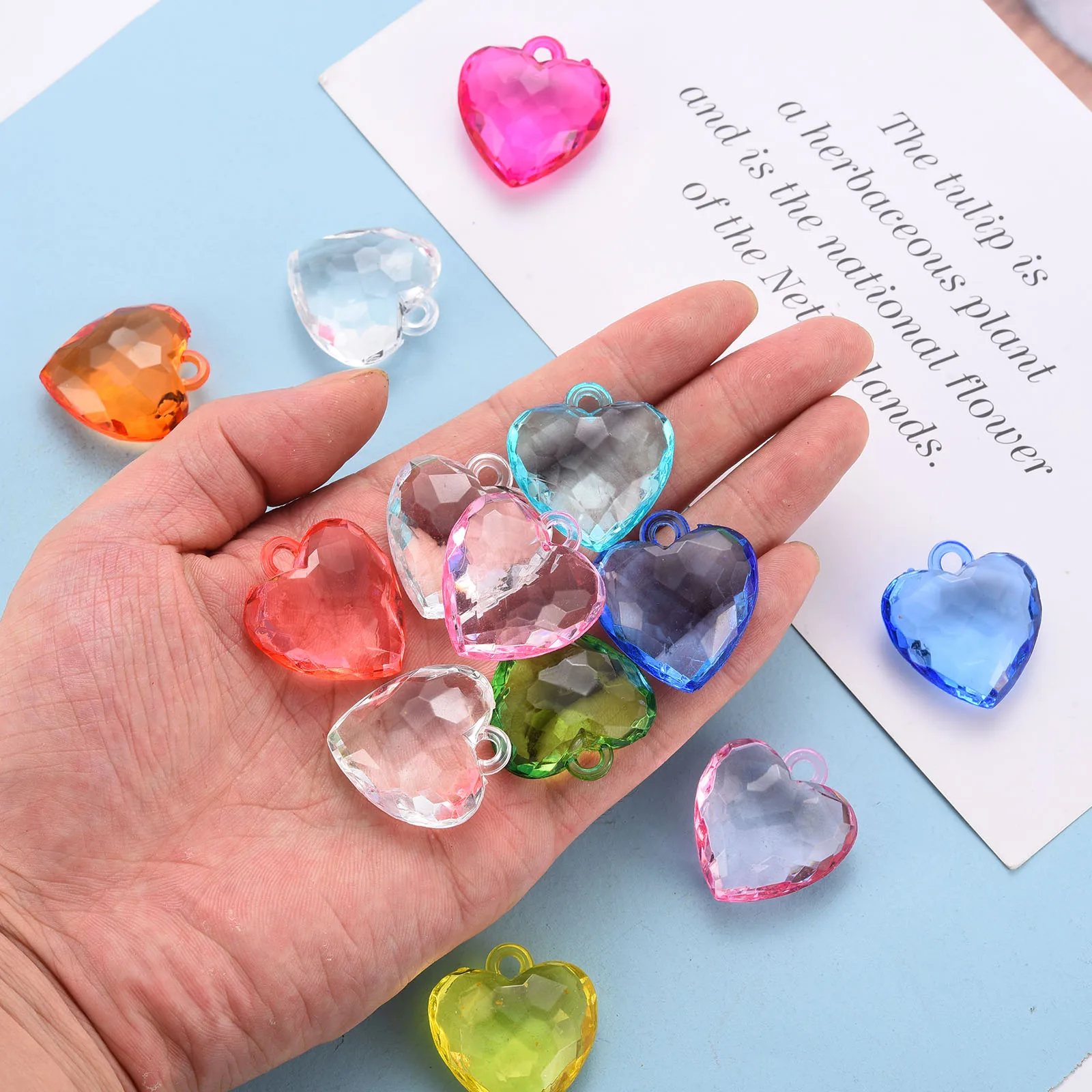 500g Heart Shape Transparent Acrylic Pendants Multicolor Faceted Charms for Jewelry Making DIY Bracelet Necklace about 90pcs