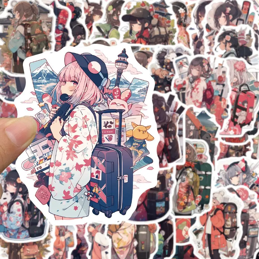 10/50pcs Japanese Sakura Kimono Anime Girl Stickers DIY Scrapbooking Notebook Album Bike Phone Car Kawaii Decorative Sticker Toy