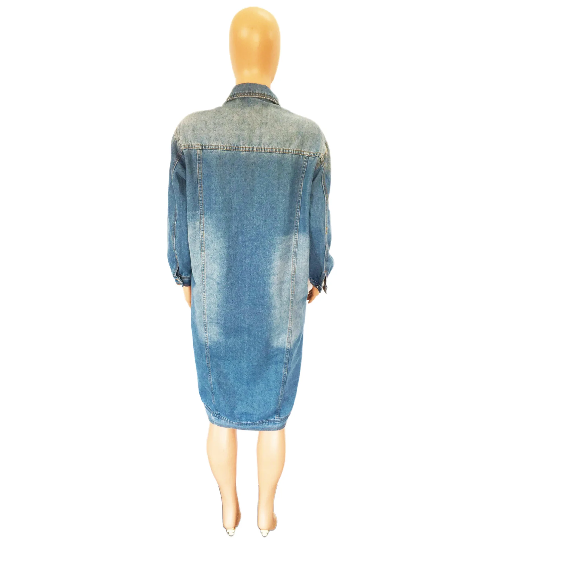 Women's Long Sleeved Denim Trench Coat, Fashionable Cardigan