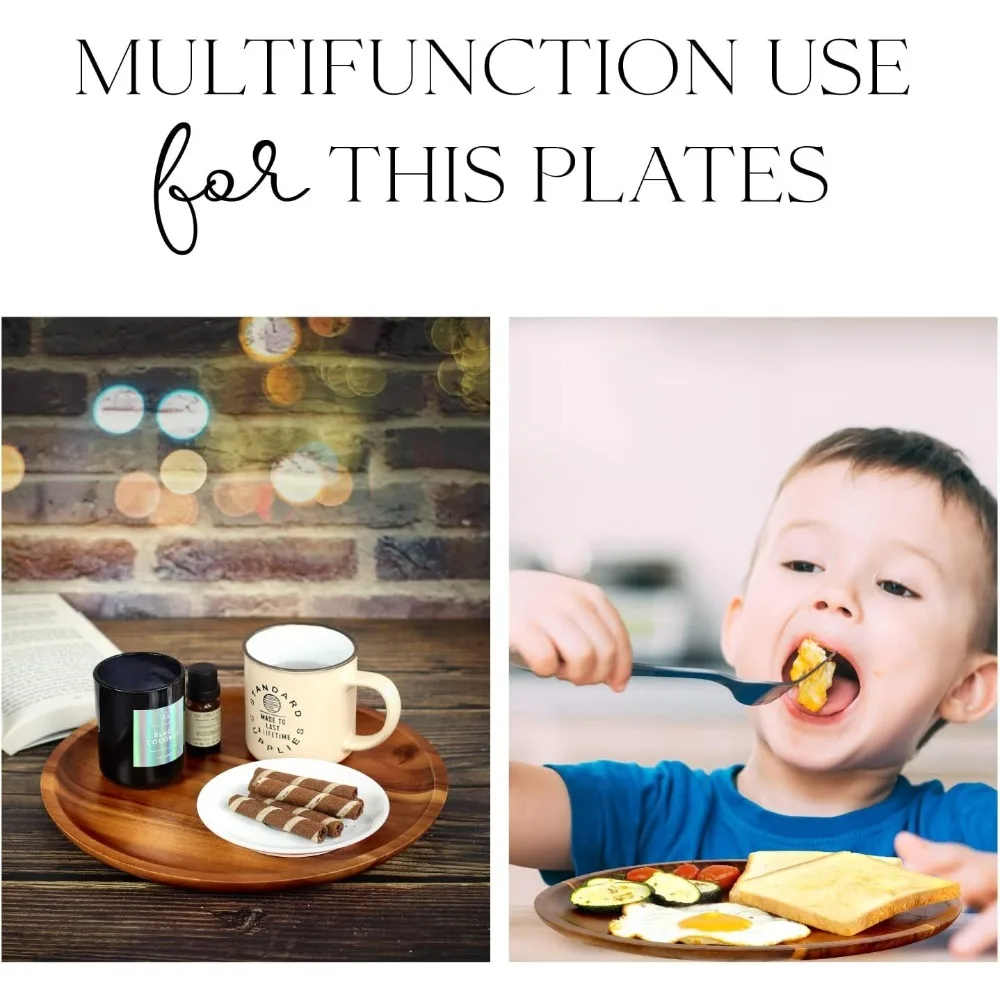 20/25 سنتيمتر خشب السنط صينية عشاء خشبية مستديرة سهلة التنظيف ، صينية سلطة البيتزا صينية حلوى الفاكهة ، صينية الوجبات الخفيفة ، قابلة للتكديس ، قابلة لإعادة الاستخدام #6