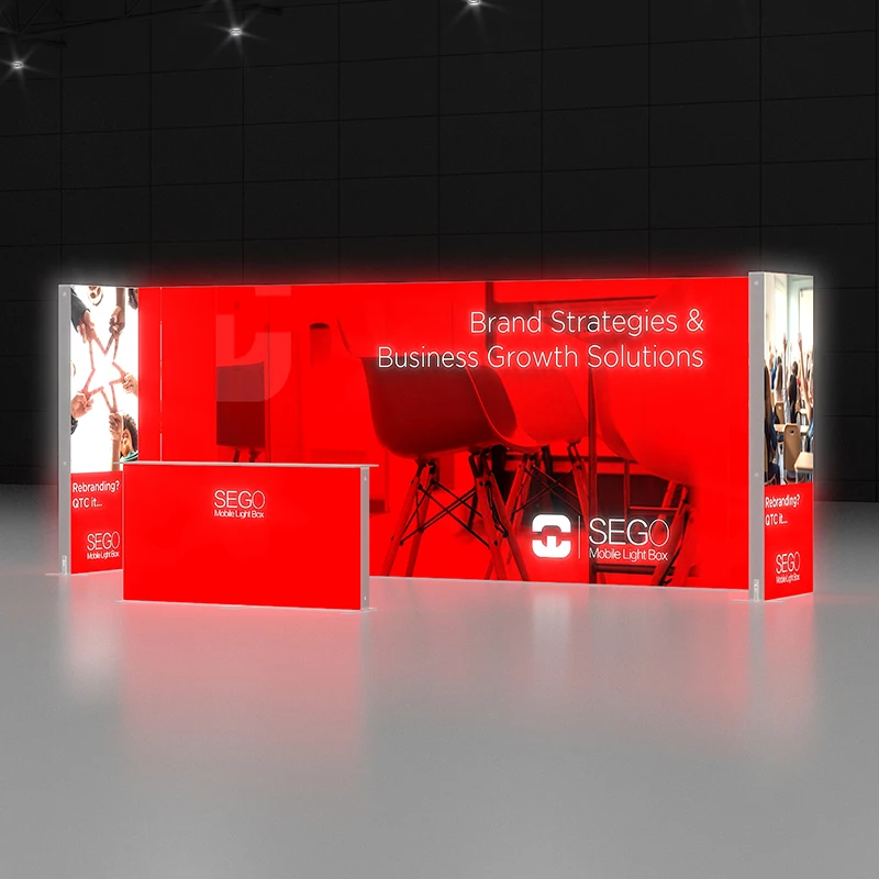 Espositore modulare retroilluminato da 3x6 m per stand lightbox portatile a LED da 10x20 piedi con stampa personalizzata