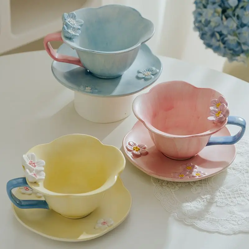 

Cute Internet celebrity cup and saucer set ceramic coffee breakfast milk girl high value summer pink