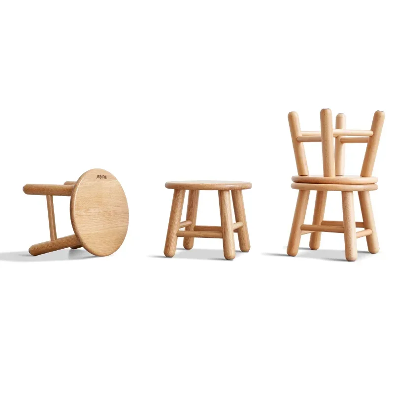 Petit tabouret en bois massif pour enfants, tabouret bas en bois de chêne, tabouret rond nordique, tabouret de salon, ménage