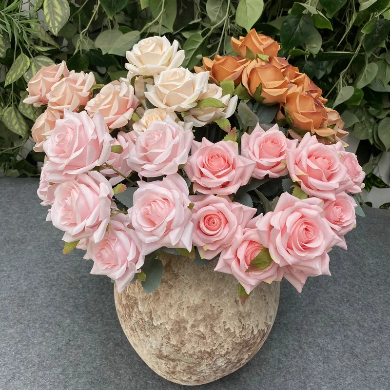 9roses/bunch  Aritificial rose small rose living room decoration simulated dry flower dining table flower home decoration